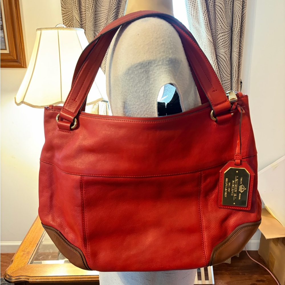 Lauren Ralph Lauren Red and Brown Shoulder Bag